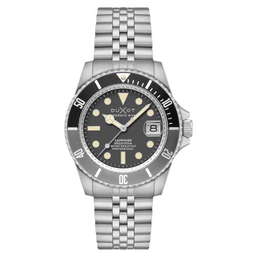 DUXOT Men's 42mm Atlantica Diver Automatic Charcoal Grey Watch with Solid Stainless Steel Bracelet DX-2057-55