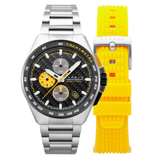 Cadola Men's 44mm Peterson Chronograph Mustard Yellow Watch with Solid Stainless Steel Bracelet CD-1029-55