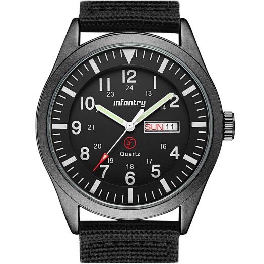 Infantry 5ATM Waterproof Mens Military Tactical Field Watch, Date & Day 12/24Hr Display Watches for Men, Casual Quartz Wristwatch with Nylon Strap
