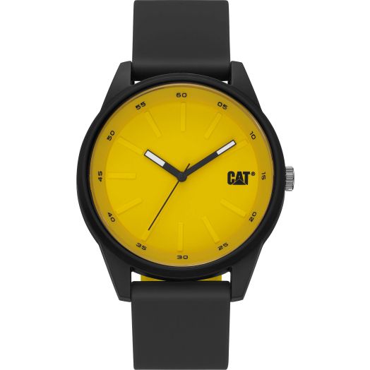 CATWATCHES Cat Insignia Black/Yellow Men Watch, 42 mm case, Black Abs case, Black Silicone Strap, Yellow dial