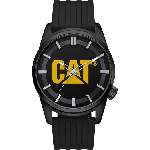 CAT ICON Men's Watch, 42mm Stainless Steel Case, Silicone Strap (BLACK/YELLOW)