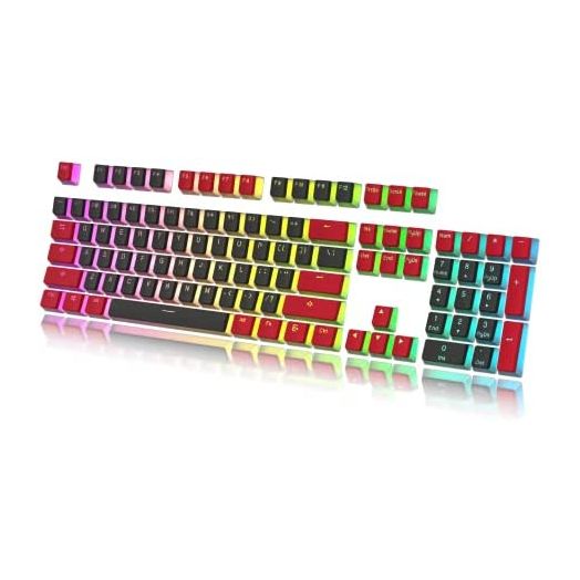 HK Gaming Pudding Keycaps Set | Doubleshot PBT Keycap Set | Full 108 OEM Profile Key Set | ANSI US-Layout | for Mechanical Keyboard | Compatible with Cherry MX, Gateron, Kailh, Outemu | Black & Red
