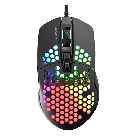 LTC Circle Pit HM-001 RGB Gaming Mouse with Lightweight Honeycomb Shell, Adjusted 6400DPI, 6 Programmable Buttons, Black