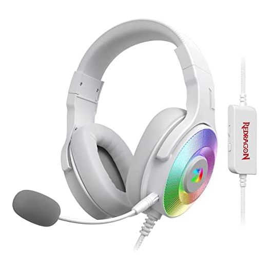 Redragon H350 White Wired Gaming Headset, Dynamic RGB Backlight - Stereo Surround-Sound - 50MM Drivers - Detachable Microphone, Over-Ear Headphones Works for PC/PS4/XBOX One/NS