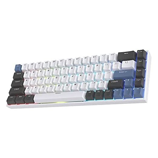 FL ESPORTS F12 65% Three-Mode Wireless Mechanical Keyboard, 68 Keys RGB Bluetooth 5.0/2.4Ghz Gaming Keyboard, Smooth Quiet Kailh Box Red Switch, PBT Keycaps, Durable Battery, Tranquility Blue