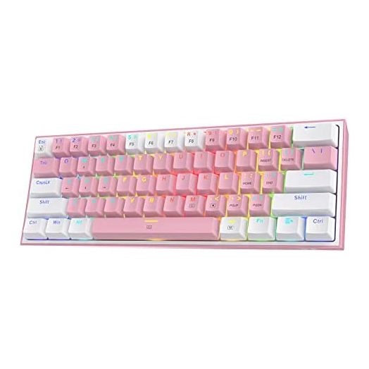 Redragon K617 Fizz 60% Wired RGB Gaming Keyboard, 61 Keys Compact Mechanical Keyboard w/White and Pink Color Keycaps, Linear Red Switch, Pro Driver/Software Supported