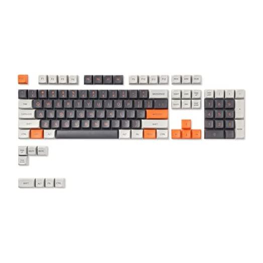 LTC LavaCaps PBT Double Shot 112-Key Keycaps Set, KDA Profile for ANSI Layout 61/68/84/87/98/104 Keys Mechanical Keyboard, with Keycap Puller - (Only Keycaps), Grey&Orange