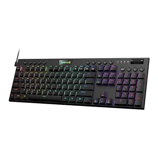 Redragon K619 Horus RGB Mechanical Keyboard, Ultra-Thin Designed Wired Gaming Keyboard w/Low Profile Keycaps, Dedicated Media Control & Linear Red Switch, Pro Software Supported