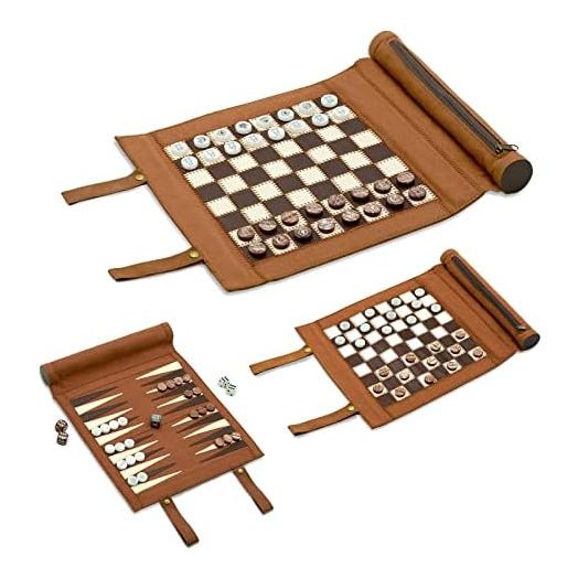 Woodronic 3 in 1 Backgammon Chess Checkers Set, 13.0'' x 10.0'' (Upgraded)