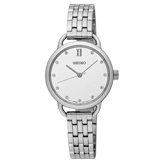 Seiko Women's 26mm Steel Bracelet & Case Hardlex Crystal Quartz White Dial Analog Watch SUR697