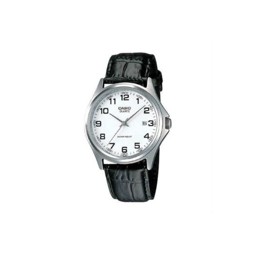 Casio - MTP-1183E-7B - Men's Watch - Analogue Quartz - Black Leather Strap, White/Black, Core