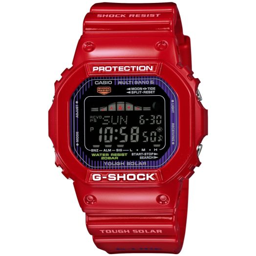 Casio G-Shock Tough Solar Red Plastic Resin Case and Bracelet Black Tone Digital Dial Tide Graph Moon Data