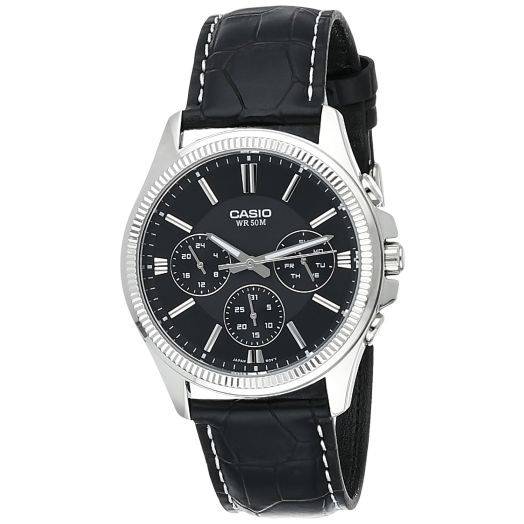 Casio MTP-1375L-1 Men's Analogue Quartz Watch with Leather Strap, Black, 35, Dress