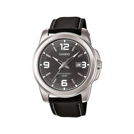 Casio Men's MTP1314L-8AV Black Leather Quartz Watch with Black Dial