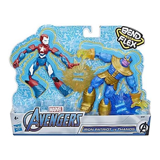 Marvel Avengers Bend and Flex Iron Patriot vs. Thanos Toy Dualpack, 6-Inch Flexible Action Figures, Includes 2 Blast Accessories, for Kids Ages 6 and Up