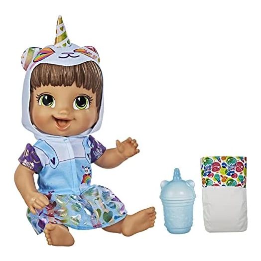 Baby Alive Tinycorns Doll, Panda Unicorn, Accessories, Drinks, Wets, Brown Hair Toy for Kids Ages 3 Years and Up