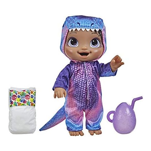 Baby Alive Dino Cuties Doll, Tyrannosaurus, Doll Accessories, Drinks, Wets, T-Rex Dinosaur Toy for Kids Ages 3 Years and Up, Black Hair