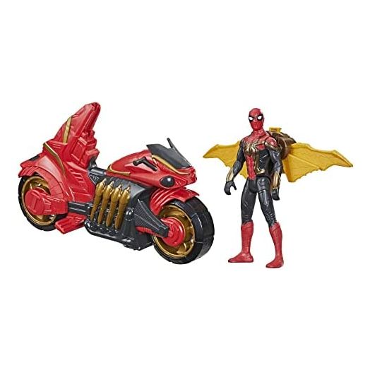 Spider-Man Marvel 6-Inch Jet Web Cycle Vehicle and Detachable Action Figure Toy with Wings, Movie-Inspired, for Kids Ages 4 and Up
