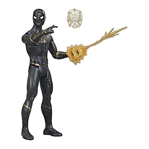 Spider-Man Marvel 6-Inch Mystery Web Gear Black and Gold Suit Action Figure, Includes Mystery Web Gear Armor Accessory and Character Accessory, Ages 4 and Up