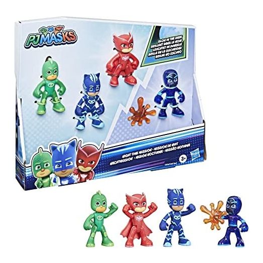 PJ Masks Night Time Mission Glow-in-The-Dark Action Figure Set, Preschool Toy for Kids Ages 3 and Up, 4 Figures and 1 Accessory