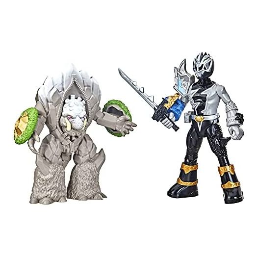 Power Rangers Dino Fury Battle Attackers 2-Pack Black Ranger vs. Smashstone Kicking Action Figure Toys, TV Inspired Accessory Ages 4 and Up