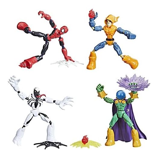 Spider-Man Marvel Bend and Flex Action Figure Toy, and Anti-Venom Vs. Marvel's Mysterio and Hobgoblin, Frustration Free Packaging (Amazon Exclusive), Multicolor, 4 Count (Pack of 1) with Accessories