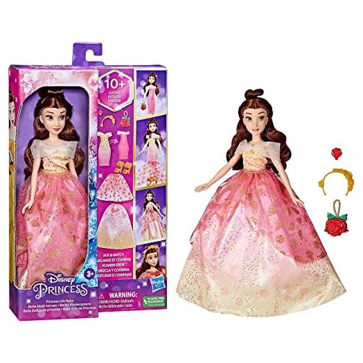 Disney Princess Life Belle Fashion Doll, 10 Outfit Combinations, Fashion Doll Clothes and Accessories, Toy for Kids 3 Years Old and Up