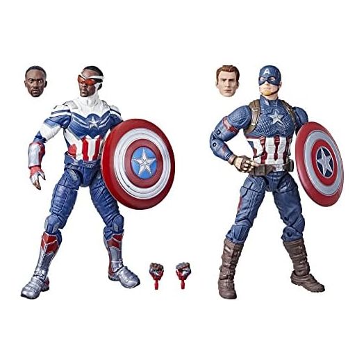 Marvel Legends Series Captain America 2-Pack Steve Rogers and Sam Wilson MCU 6-Inch Figures, 7 Accessories