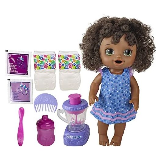 Baby Alive Magical Mixer Baby Doll Blueberry Blast with Blender Accessories, Drinks, Wets, Eats, Black Hair Toy for Kids Ages 3 and Up