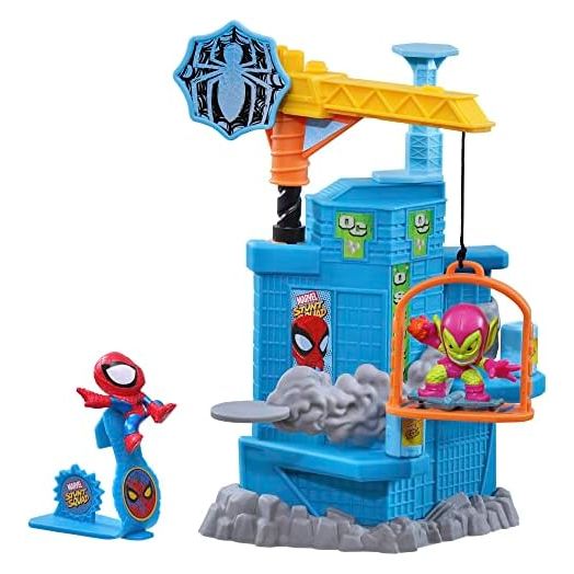 Marvel Stunt Squad Crane Smash Playset, Spider-Man vs. Green Goblin, 1.5-Inch Super Hero Action Figures, Marvel Toys for Kids Ages 4 and Up