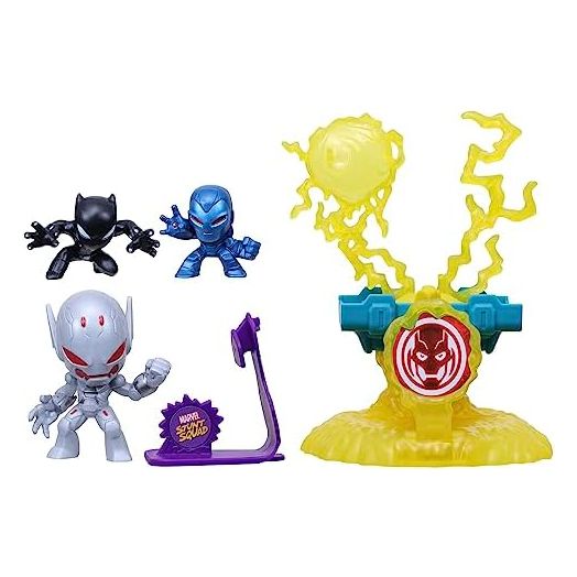 Marvel Stunt Squad Villain Knockdown Playset, Black Panther and Iron Man vs. Ultron, 1.5-Inch Action Figures, Toys for Kids Ages 4 and Up, Large