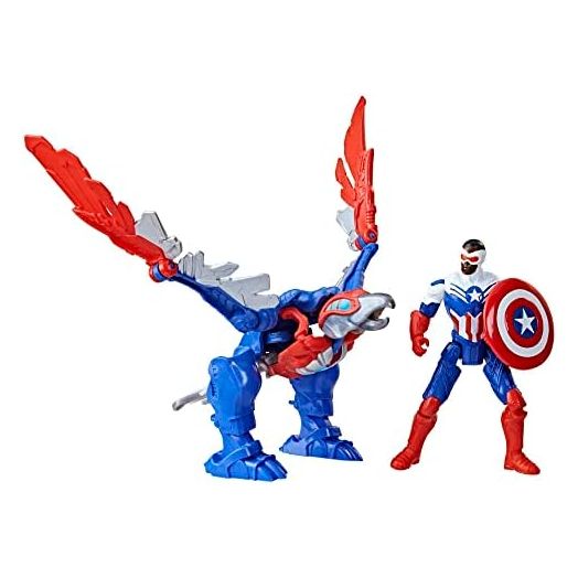 Marvel Mech Strike Mechasaurs, 4-Inch Captain America with Redwing Mechasaur Action Figures, Super Hero Toys for Kids Ages 4 and Up