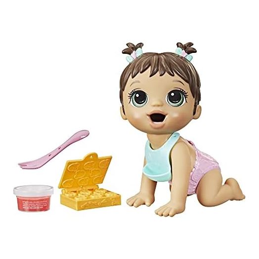 Baby Alive Lil Snacks Doll, Eats and Poops, Snack-Themed 8-Inch Baby Doll, Snack Box Mold, Toy for Kids Ages 3 and Up, Brown Hair