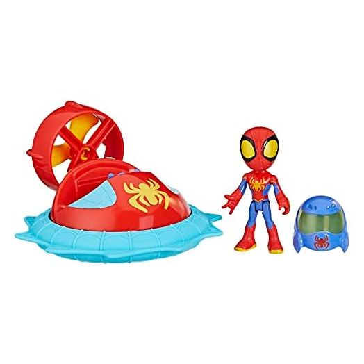 Marvel Spidey and His Amazing Friends Web-Spinners Spidey with Hover Spinner, Car Playset with Vehicle, 4-Inch Scale Action Figure and Accessory, Toy Cars for Kids 3 and Up