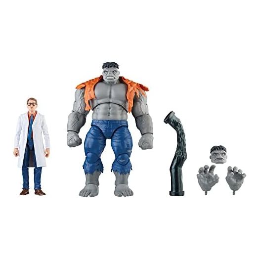 Marvel Legends Series Gray Hulk and Dr. Bruce Banner, Avengers 60th Anniversary Collectible 6 Inch Action Figures, 6 Accessories