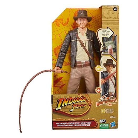 Indiana Jones Whip-Action Indy Toy, 12-inch Action Figure, 10+ Sounds & Phrases, Real Whip Action, for Kids Ages 4 and Up