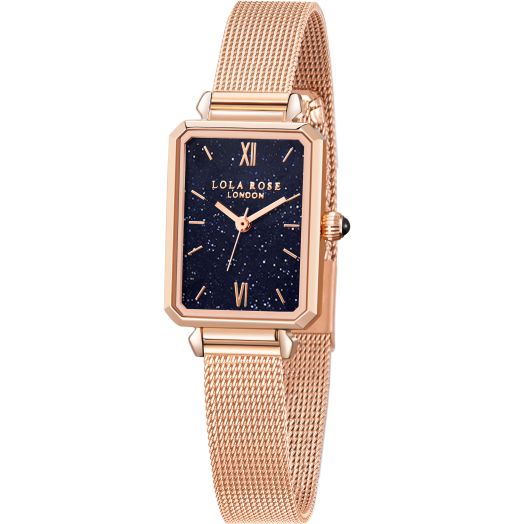 Lola Rose Women's Blue Sandstone Watch with Rose Gold Tone Milanese Steel Band