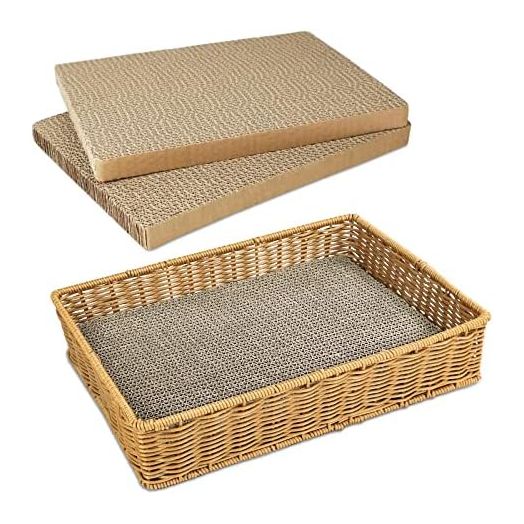 Cat Scratcher Lounge Basket with 3Pcs Cat Scratch Pad, Cardboard Cat Scratcher, Cat Scratching Board, Cat Scratching Post Cat Scratchers for Small Indoor Cats