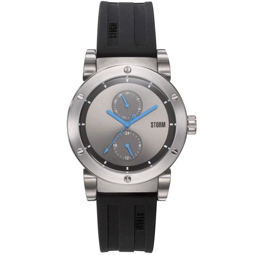 Storm HYDRON V2 Rubber Grey Men's Multifunction Watch (Date and 24hr time) in Brushed Stainless Steel with Open case Design and Water Resistant to 50m