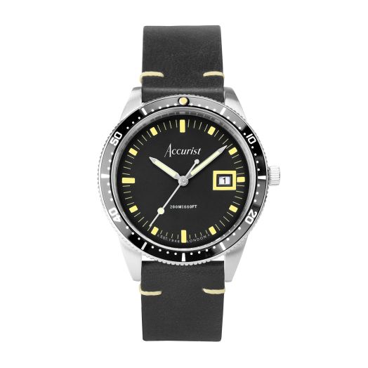 Accurist Dive 42mm Quartz Watch in Black with Chronograph Analogue Display, and Stainless Steel Bracelet 72005