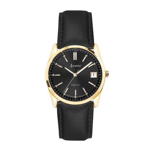 Accurist Ladies Everyday 30mm Quartz Watch in Black with Analogue Display, and Black Leather Strap 74001
