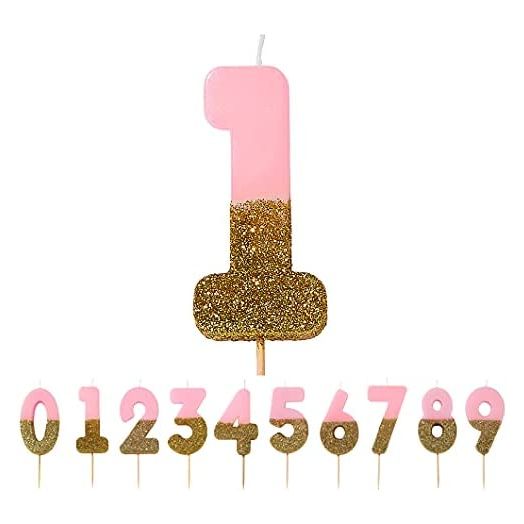 Talking Tables Pink Number 1 Candle with Gold Glitter Premium Quality Cake Topper Decoration For Kids, Adults, Teenagers, 1st Birthday Party, Anniversary, Milestone Age, 3"