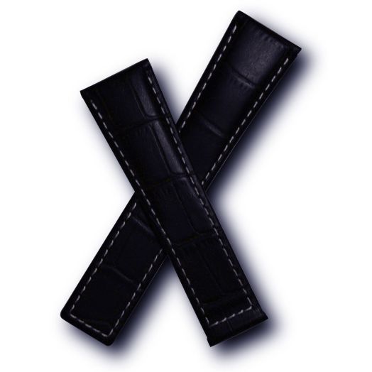 22mm Dark Navy Blue Alligator-Style Genuine Leather Watchband with White Stitching to fit TAG Heuer Monaco, Silverstone & Targa Florio (Spring Bars Included)
