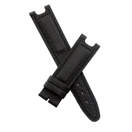 19mm Black Buffalo Grain Genuine Leather Pin Buckle Watchband with Black Stitching to fit TAG Heuer S/el (SEL Sport Elegance) models