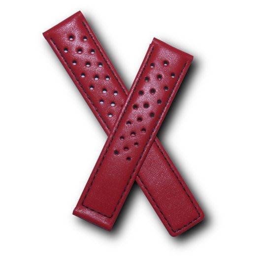 TH-CAR19-05-0111 - 19 mm Red sports perforated leather watch band with black stitching compatible with TAG Heuer Carrera models listed below