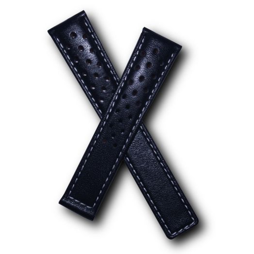 TH-CAR18-01-0911-18 mm Black Sports Perforated Leather Deployment Watch Band with White Stitching Compatible with TAG Heuer Carrera Models Listed Below