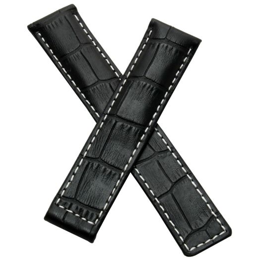 TH-CAR19-01-0931-19 mm Black alligator-style leather watch band with white stitching compatible with TAG Heuer Carrera models listed below