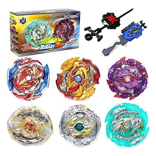 Ingooood Metal Master Fusion Gyro Toys for Kids, 6 Pieces Battling Top Battle Burst High Performance Set with 2 Launchers