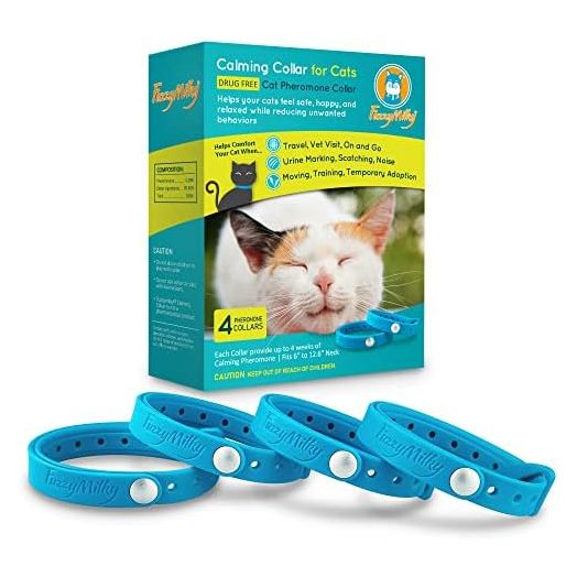 Cat Calming Collars - 4 Packs Cat Collar Infused with Synthetic Pheromones (Blue) - Cat Pheromone Diffuser Necklace for Anxiety Relief, Travel, Keeping Kitty Quiet