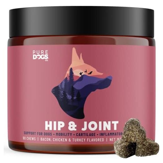 Pure Dogs Hip & Joint Supplement for Large Breed & Small Breed - Dog Joint Pain Relief Chews for Function & Mobility - Glucosamine Chondroitin for Dogs Gut & Digestive Support - 90 Dog Joint Chews